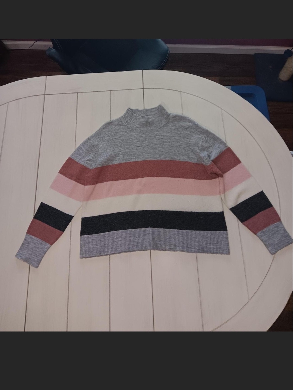 beachlunchlounge Striped Mock Neck Sweater - Gray, Rust, Pink, Cream & Black